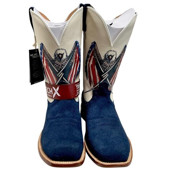Twisted X Cowboy Boots Mens 10 D Navy Flag Eagle Tech X Suede Square Toe Western main image 5
